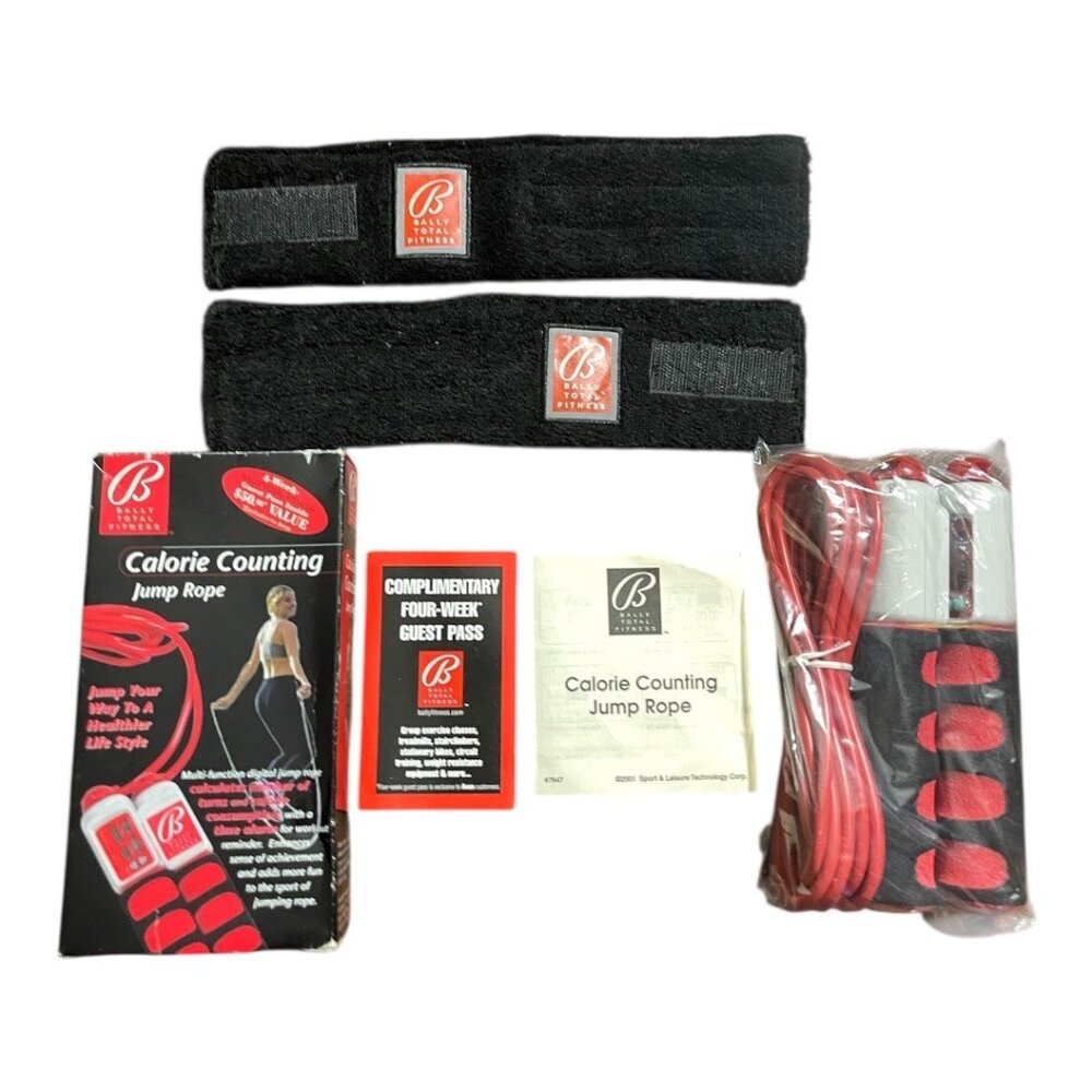 Bally Total Fitness Calorie Counting Digital Jump Rope & Velcro Wristbands Set